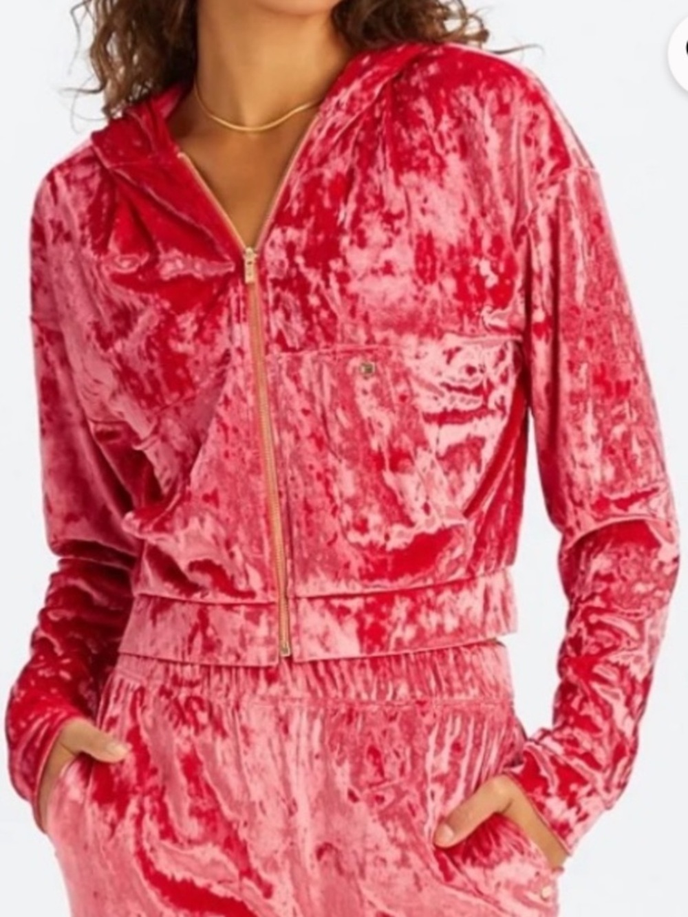 NWT Fabletics Crushed Velour Zip Front Hoodie Strawberry Size 4X